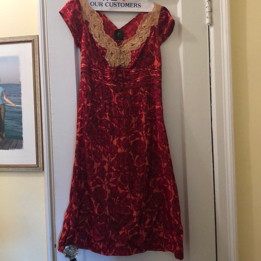Vintage floral silk dress with silk slip